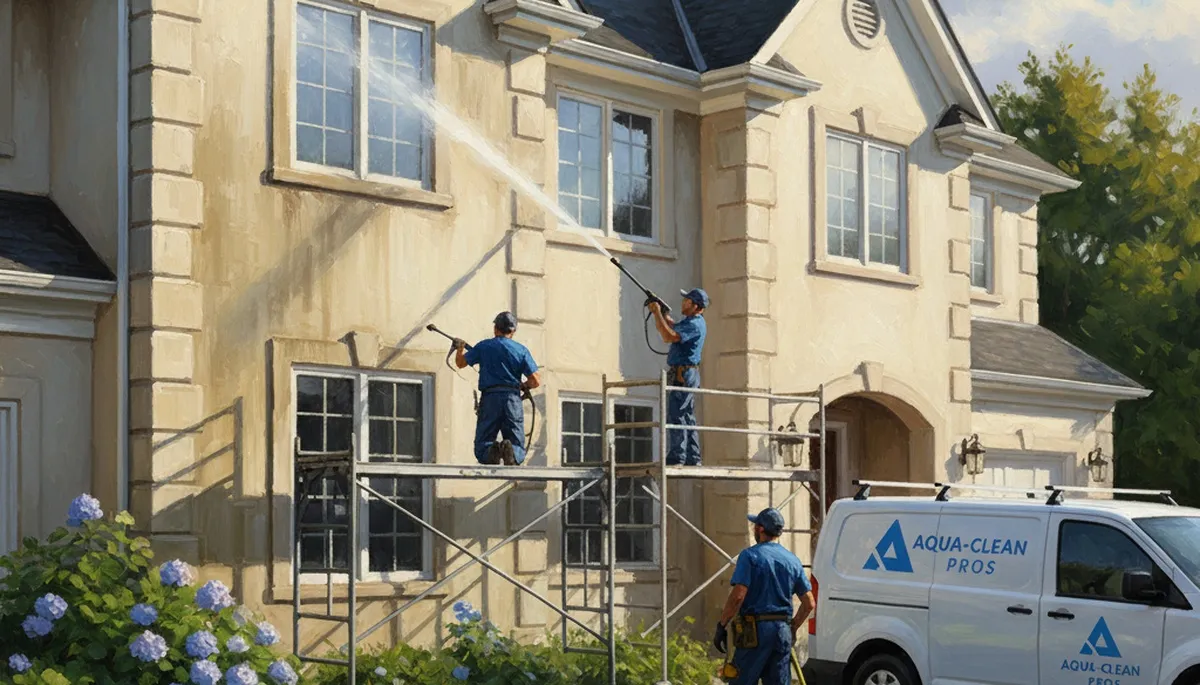 Tacoma, WA pressure cleaning service washing siding, concrete, and walkways to remove grime and moss