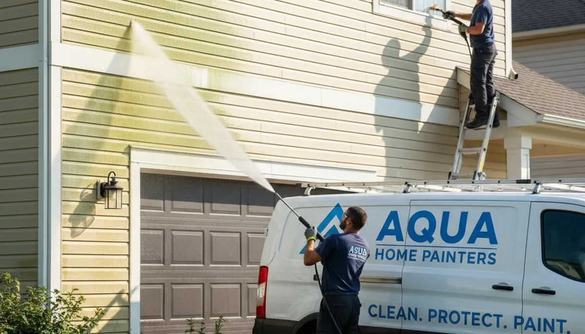 Vinyl siding pressure cleaning in Tacoma, WA for moss and grime removal on a home exterior