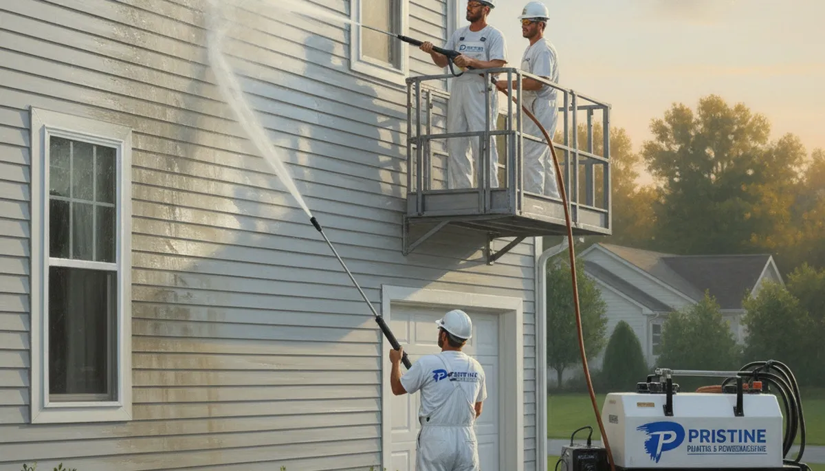 Vinyl siding pressure cleaning in Tacoma, WA for moss and grime removal on a home exterior